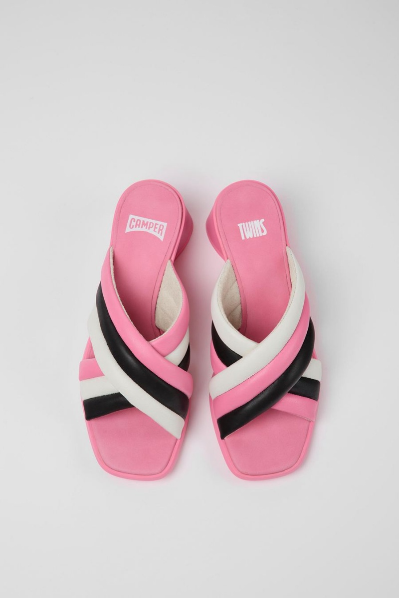 Sandalias Camper Twins Cuero Mujer Rosas | ADQSB-3827