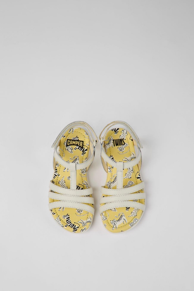 Sandalias Camper Twins Cuero Niña Blancas | SGVYX-7415