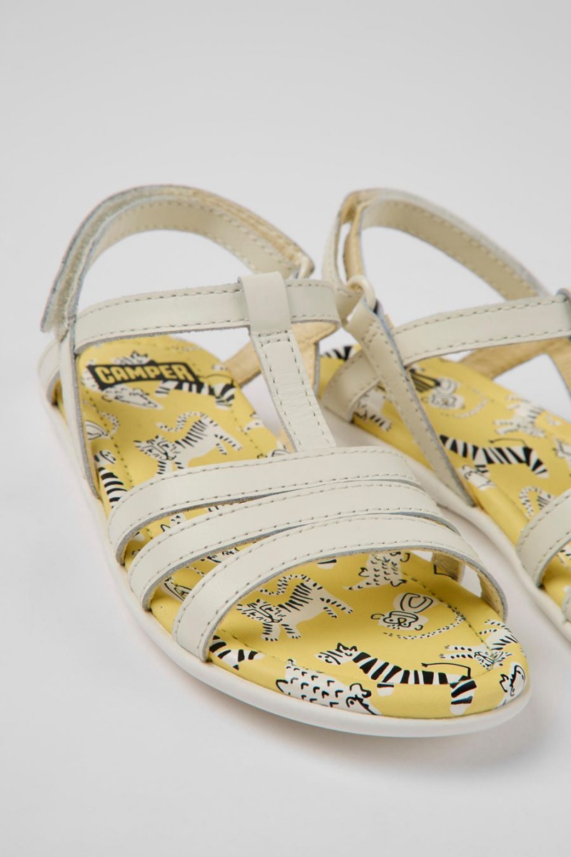 Sandalias Camper Twins Cuero Niña Blancas | SGVYX-7415