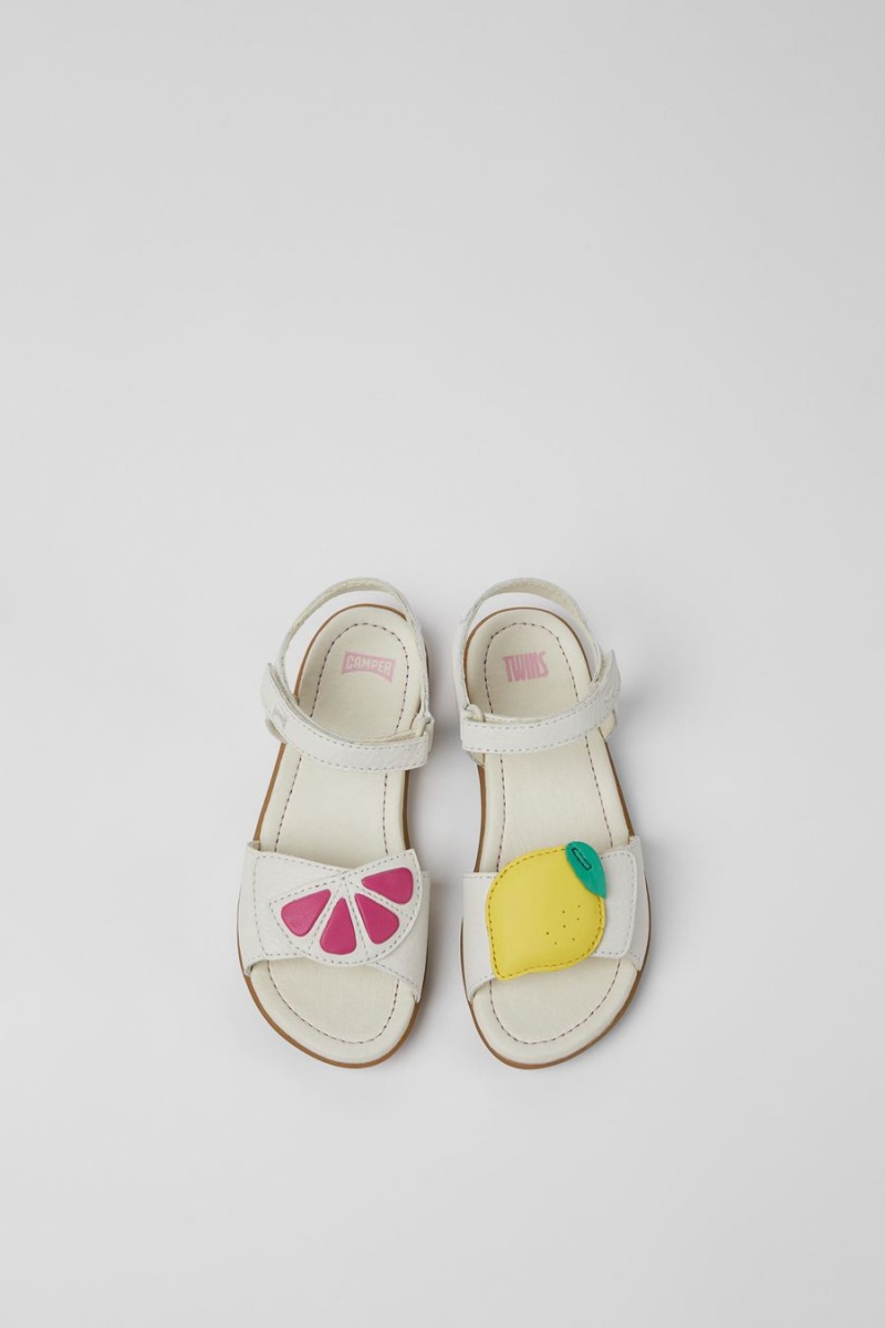 Sandalias Camper Twins Cuero Niña Blancas | LMDZJ-4826