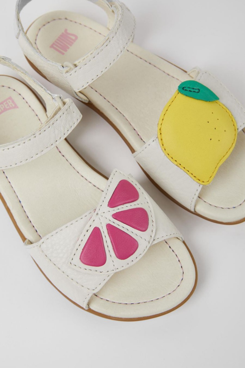 Sandalias Camper Twins Cuero Niña Blancas | LMDZJ-4826