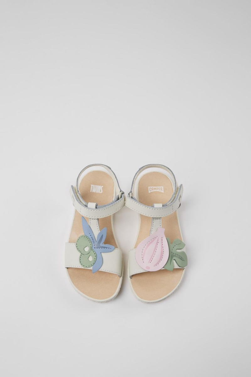 Sandalias Camper Twins Cuero Niña Blancas | MHDEY-3761