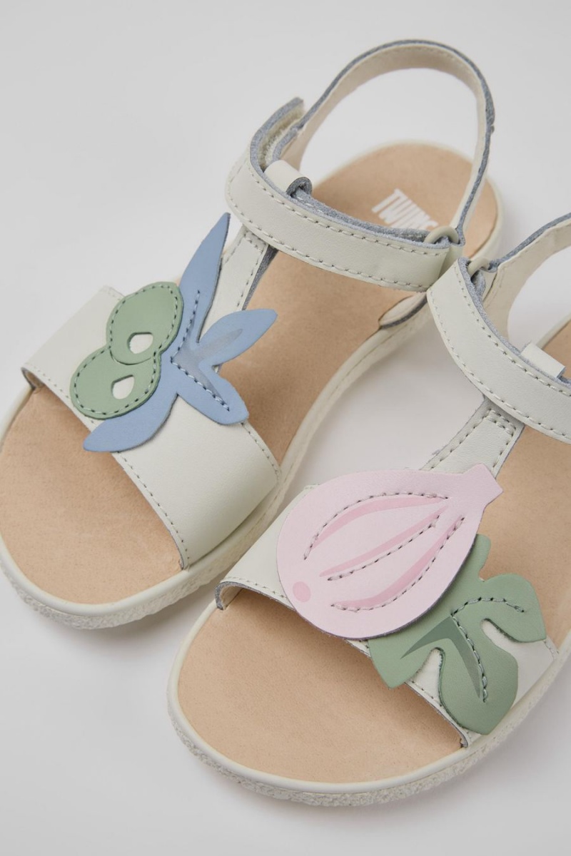 Sandalias Camper Twins Cuero Niña Blancas | MHDEY-3761