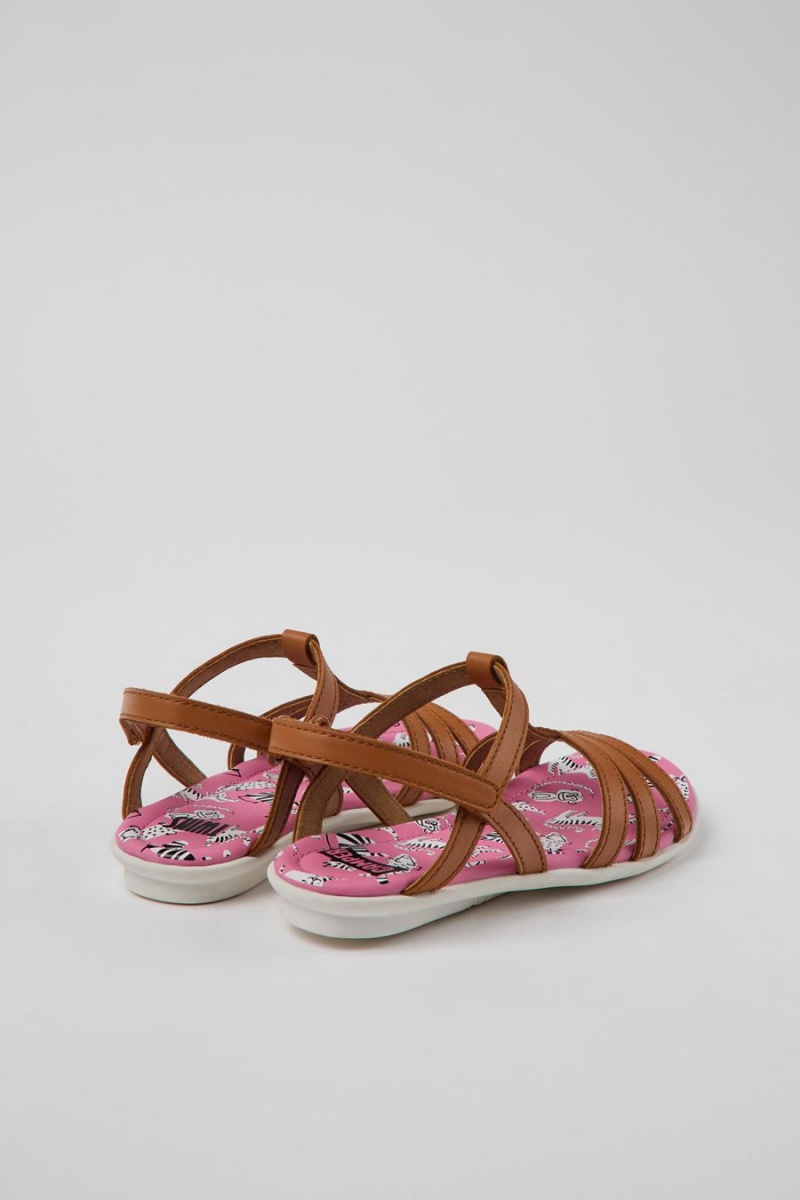 Sandalias Camper Twins Cuero Niña Marrones | EYOBN-5702