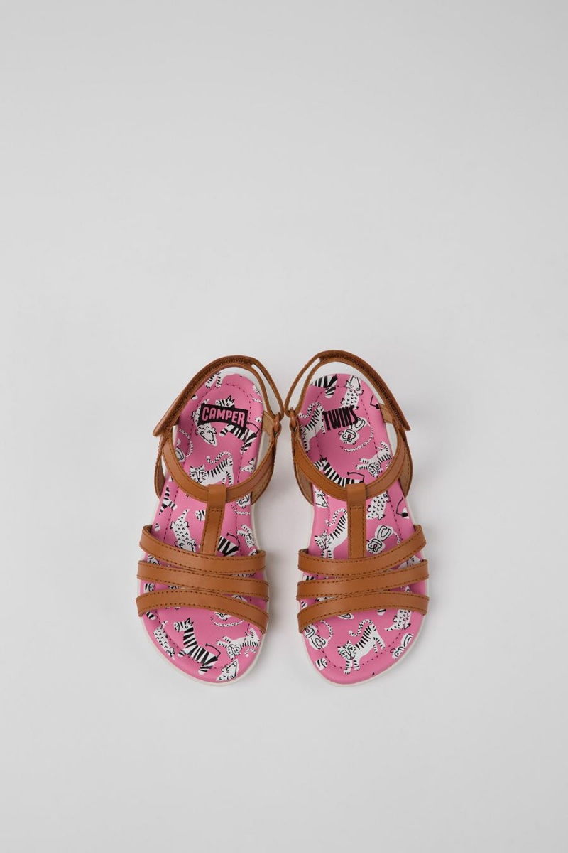 Sandalias Camper Twins Cuero Niña Marrones | EYOBN-5702
