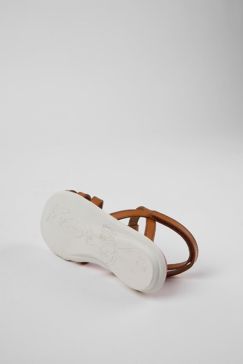 Sandalias Camper Twins Cuero Niña Marrones | EYOBN-5702