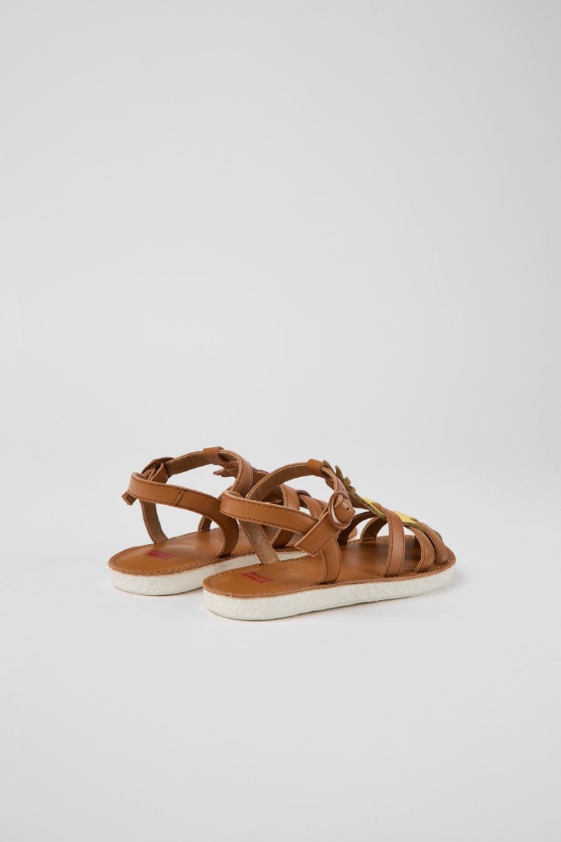 Sandalias Camper Twins Cuero Niña Marrones | KRMTN-6574