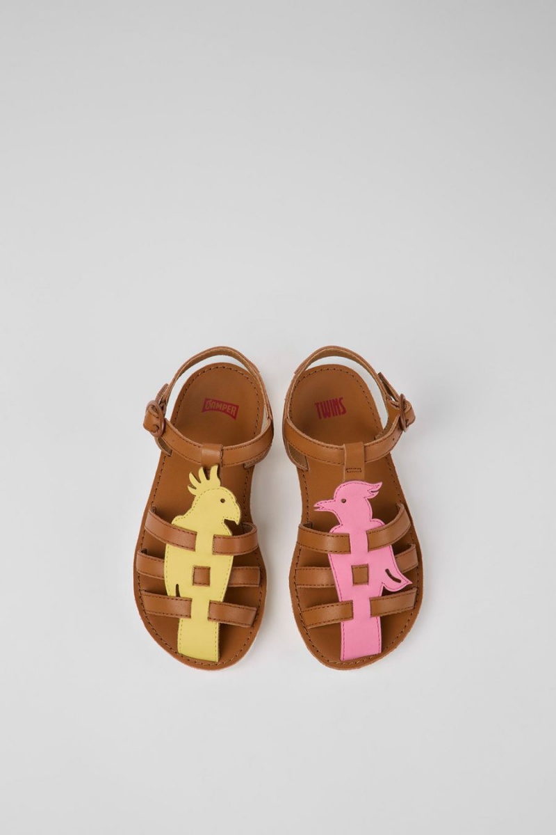 Sandalias Camper Twins Cuero Niña Marrones | KRMTN-6574