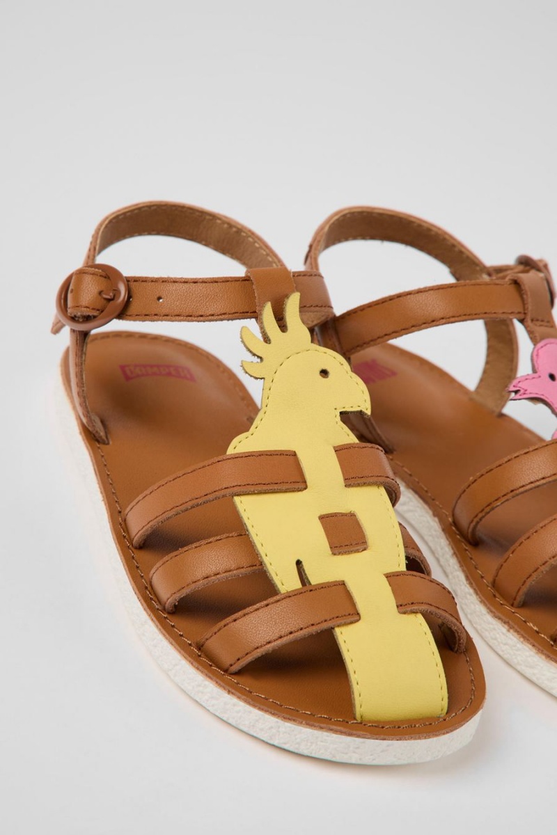 Sandalias Camper Twins Cuero Niña Marrones | KRMTN-6574