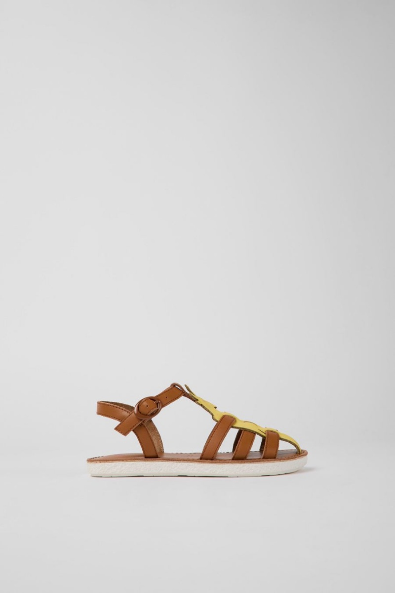 Sandalias Camper Twins Cuero Niña Marrones | KRMTN-6574