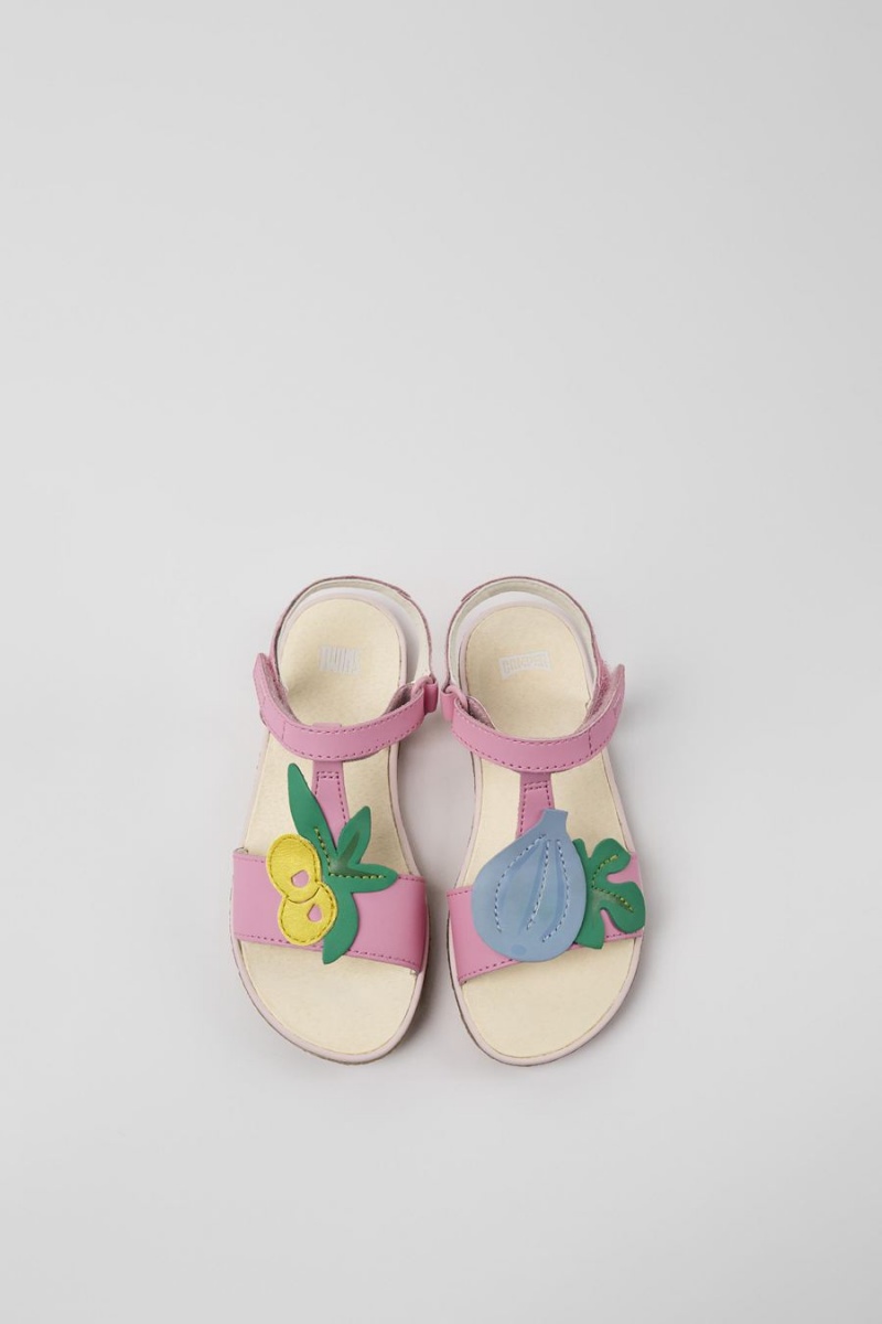 Sandalias Camper Twins Cuero Niña Rosas | CQKRP-9437