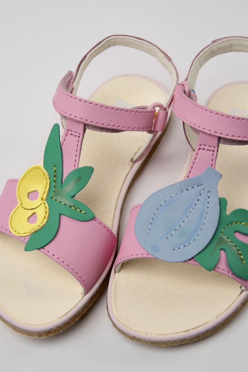 Sandalias Camper Twins Cuero Niña Rosas | CQKRP-9437