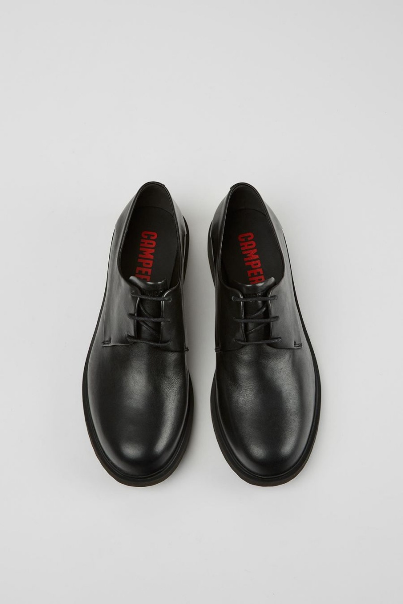 Slip On Camper Neuman Cuero Encaje up Mujer Negras | CYDUA-7638