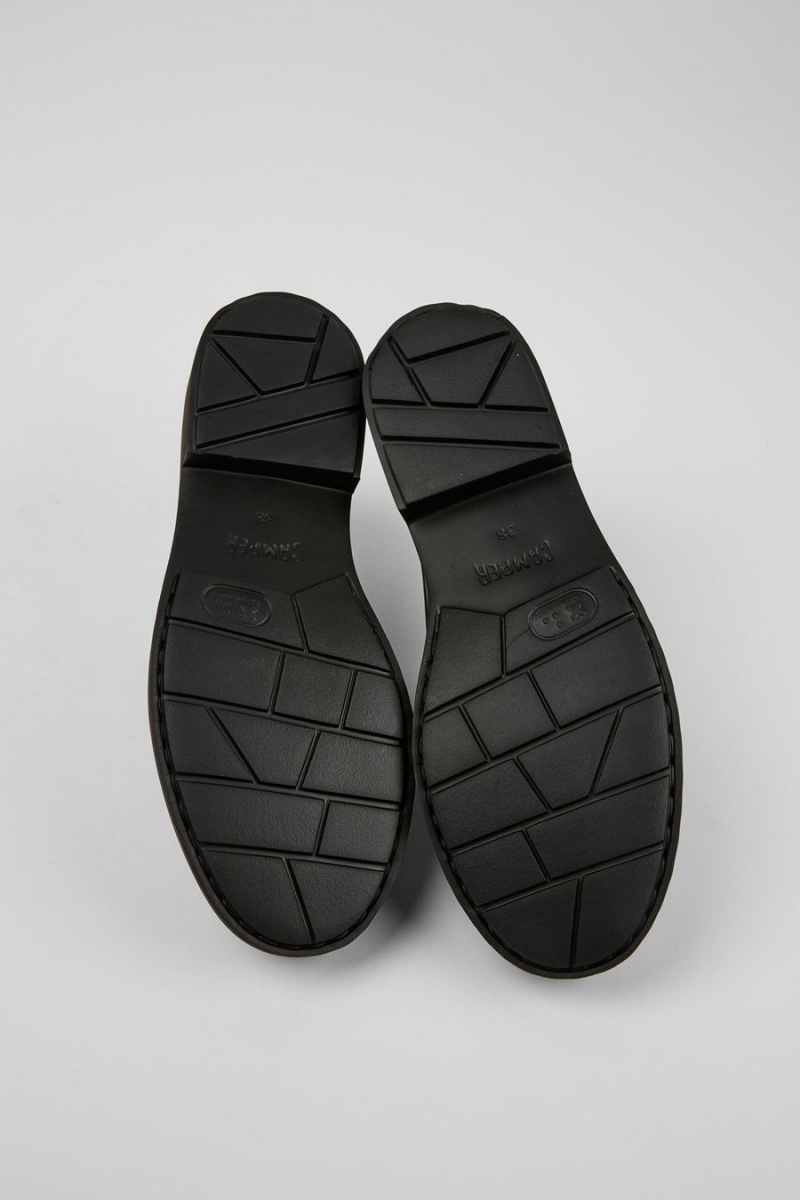 Slip On Camper Neuman Cuero Encaje up Mujer Negras | CYDUA-7638