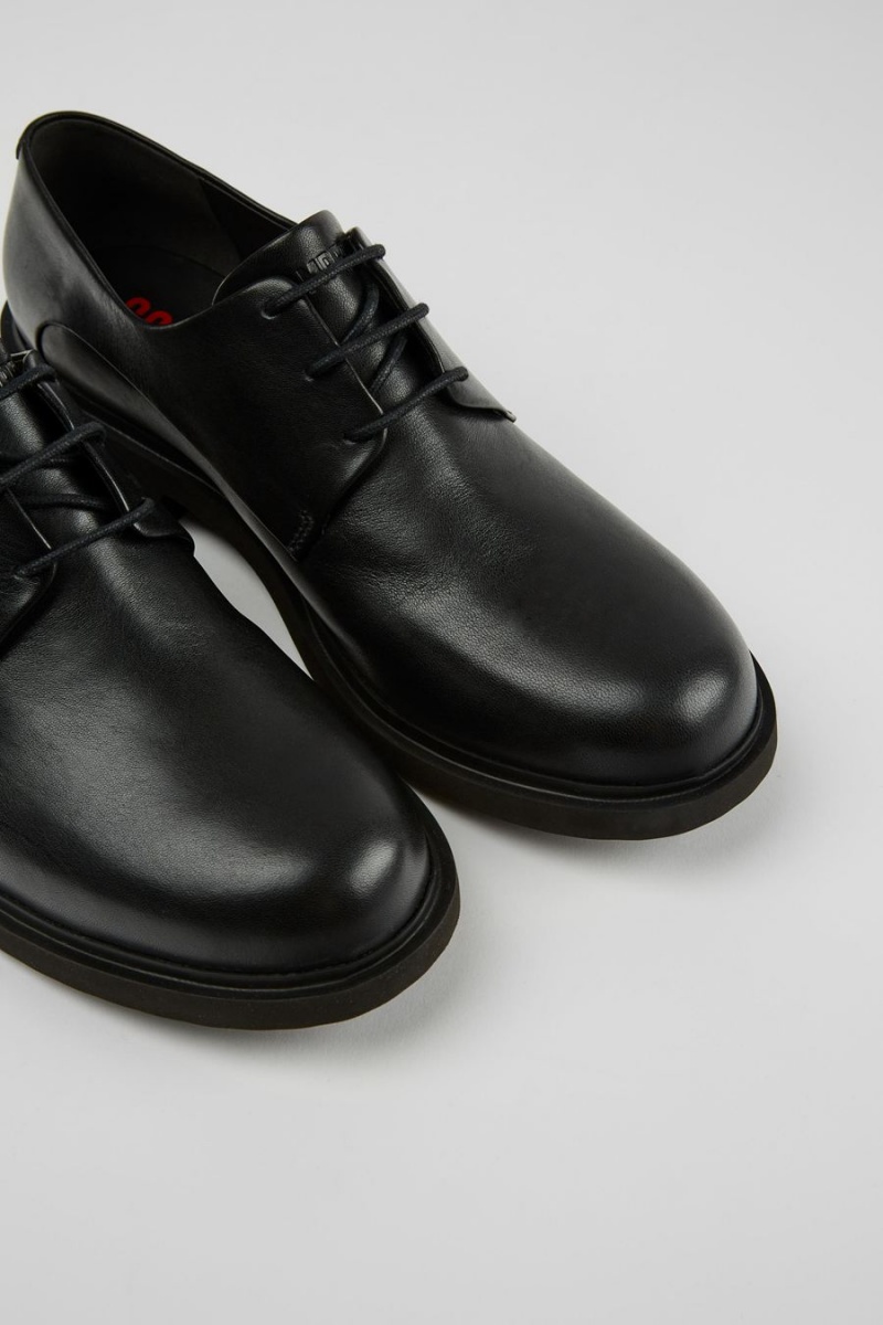 Slip On Camper Neuman Cuero Encaje up Mujer Negras | CYDUA-7638