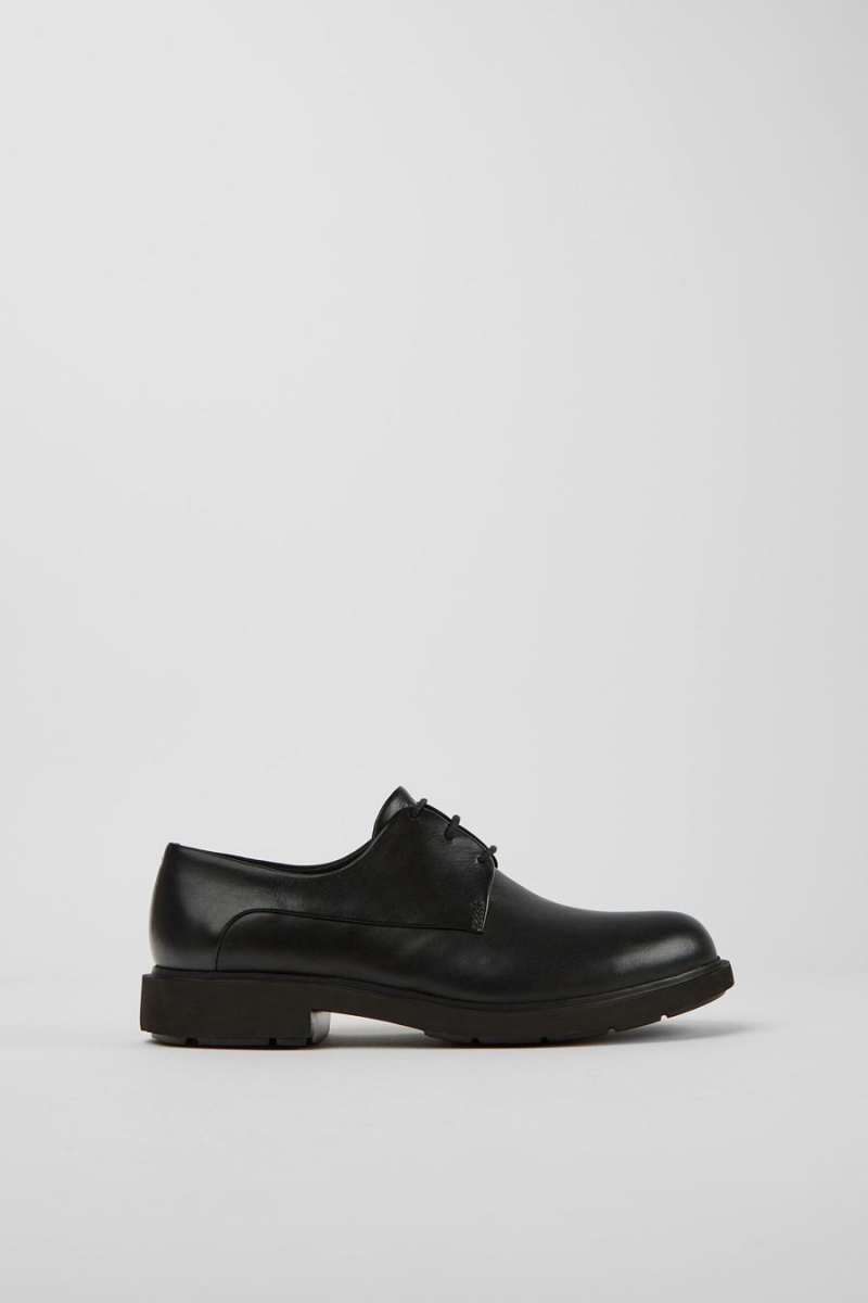 Slip On Camper Neuman Cuero Encaje up Mujer Negras | CYDUA-7638