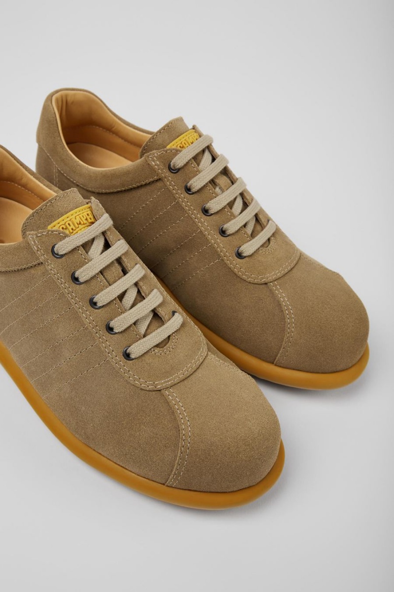 Slip On Camper Pelotas Cuero Mujer Beige | KABWX-0239