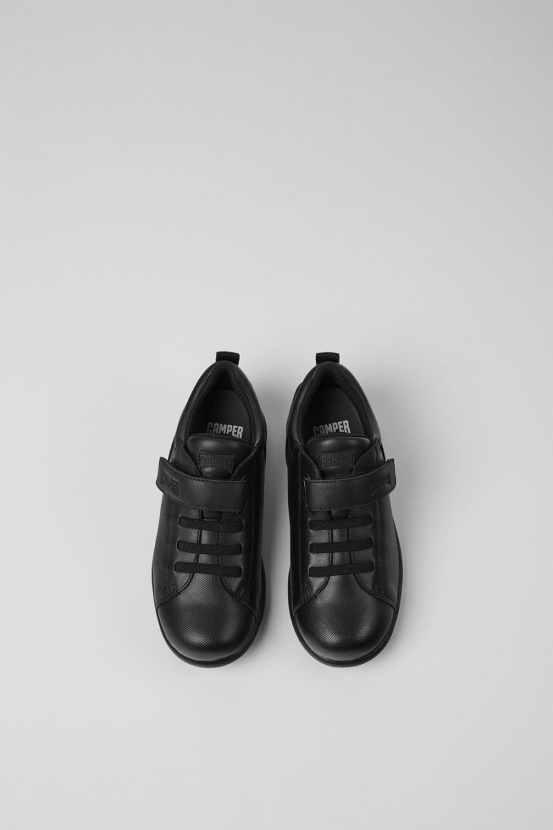 Slip On Camper Pelotas Cuero Textil Niña Negras | QXNBE-0341