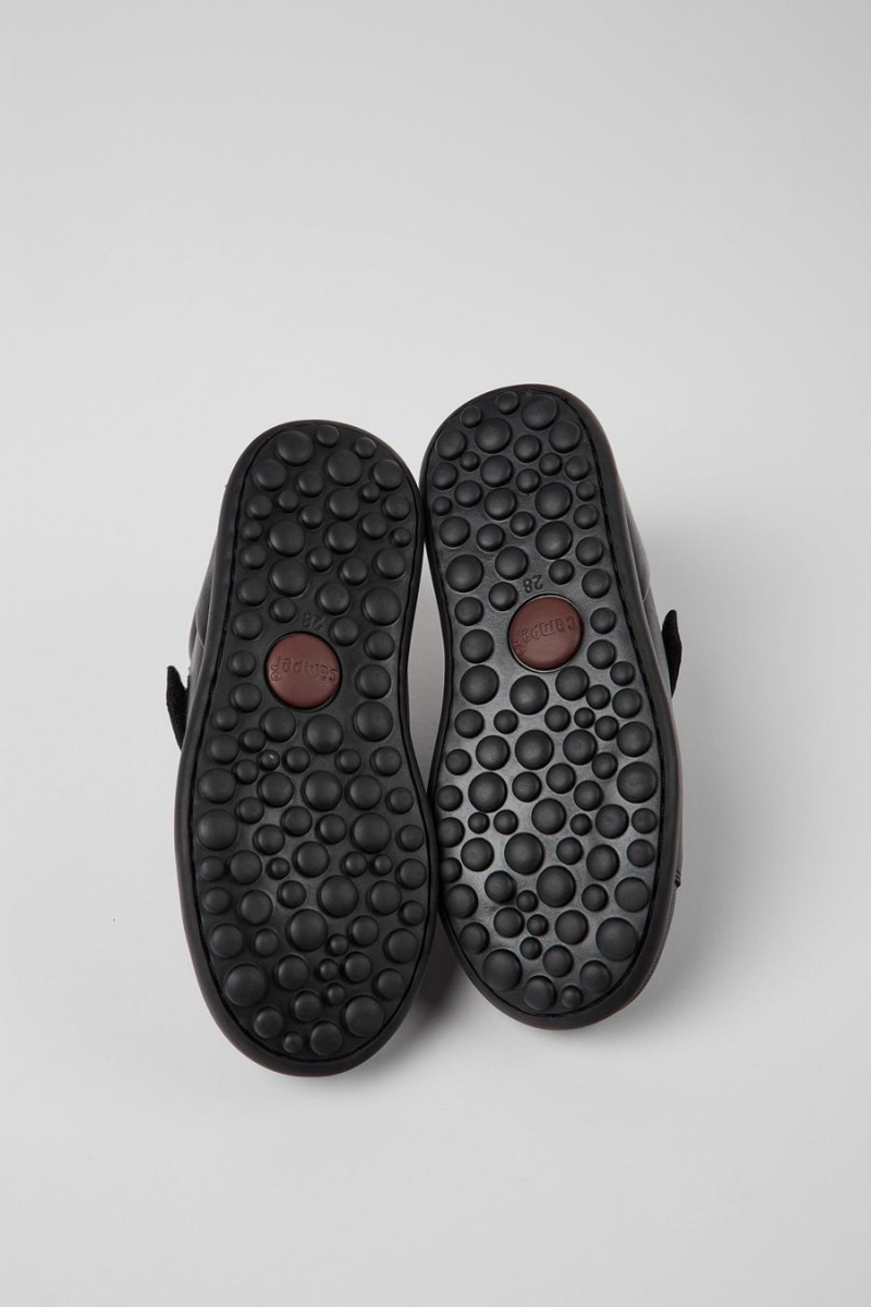 Slip On Camper Pelotas Cuero Textil Niña Negras | QXNBE-0341
