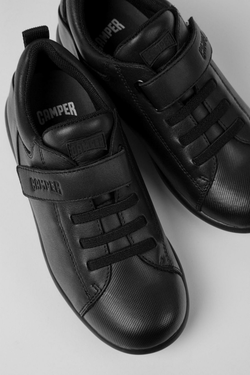Slip On Camper Pelotas Cuero Textil Niña Negras | QXNBE-0341