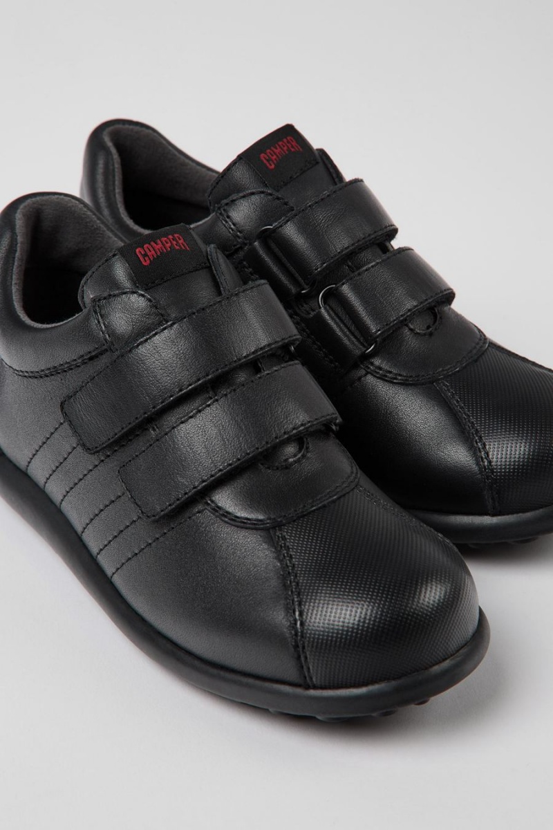 Slip On Camper Pelotas Cuero Textil Niño Negras | LMOIP-6028