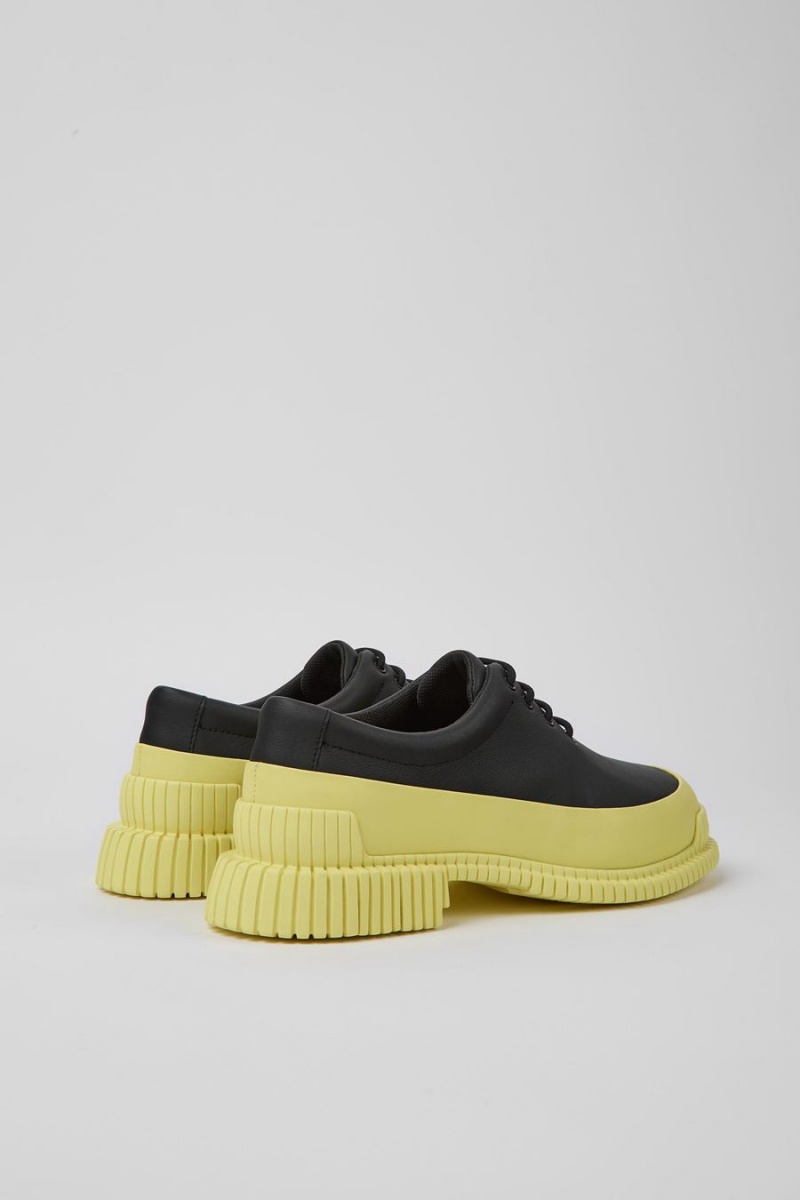 Slip On Camper Pix Cuero Encaje up Mujer Negras | UZXSA-0864