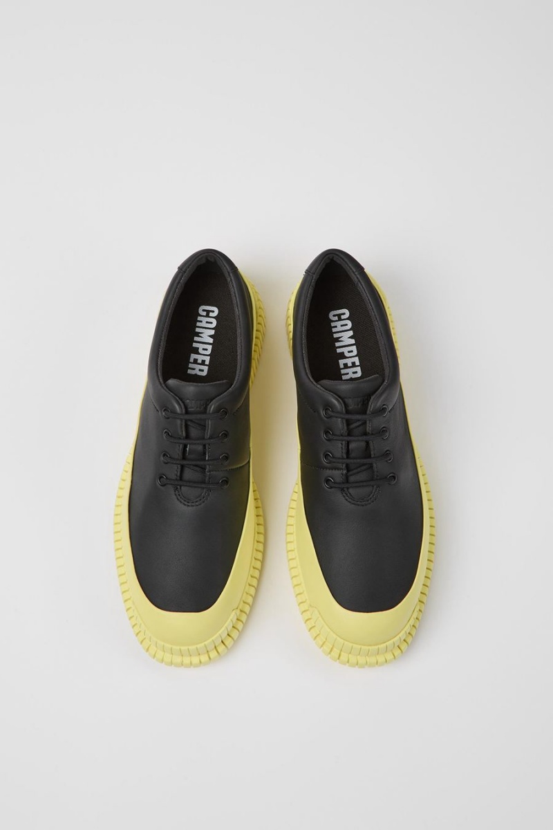 Slip On Camper Pix Cuero Encaje up Mujer Negras | UZXSA-0864