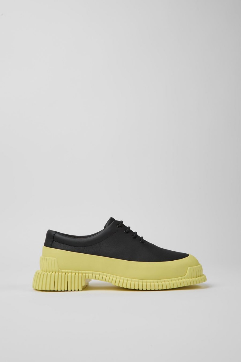 Slip On Camper Pix Cuero Encaje up Mujer Negras | UZXSA-0864