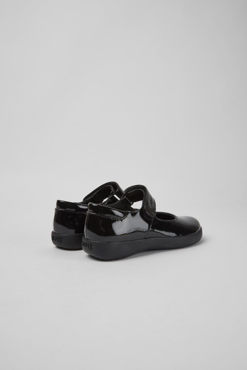 Slip On Camper Spiral Comet Charol Cuero Niña Negras | ATFRQ-4590