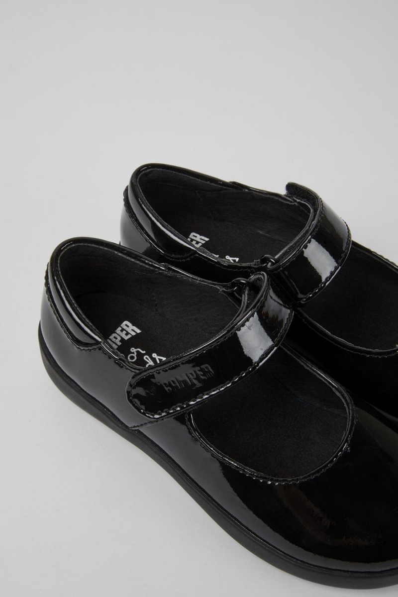 Slip On Camper Spiral Comet Charol Cuero Niña Negras | ATFRQ-4590