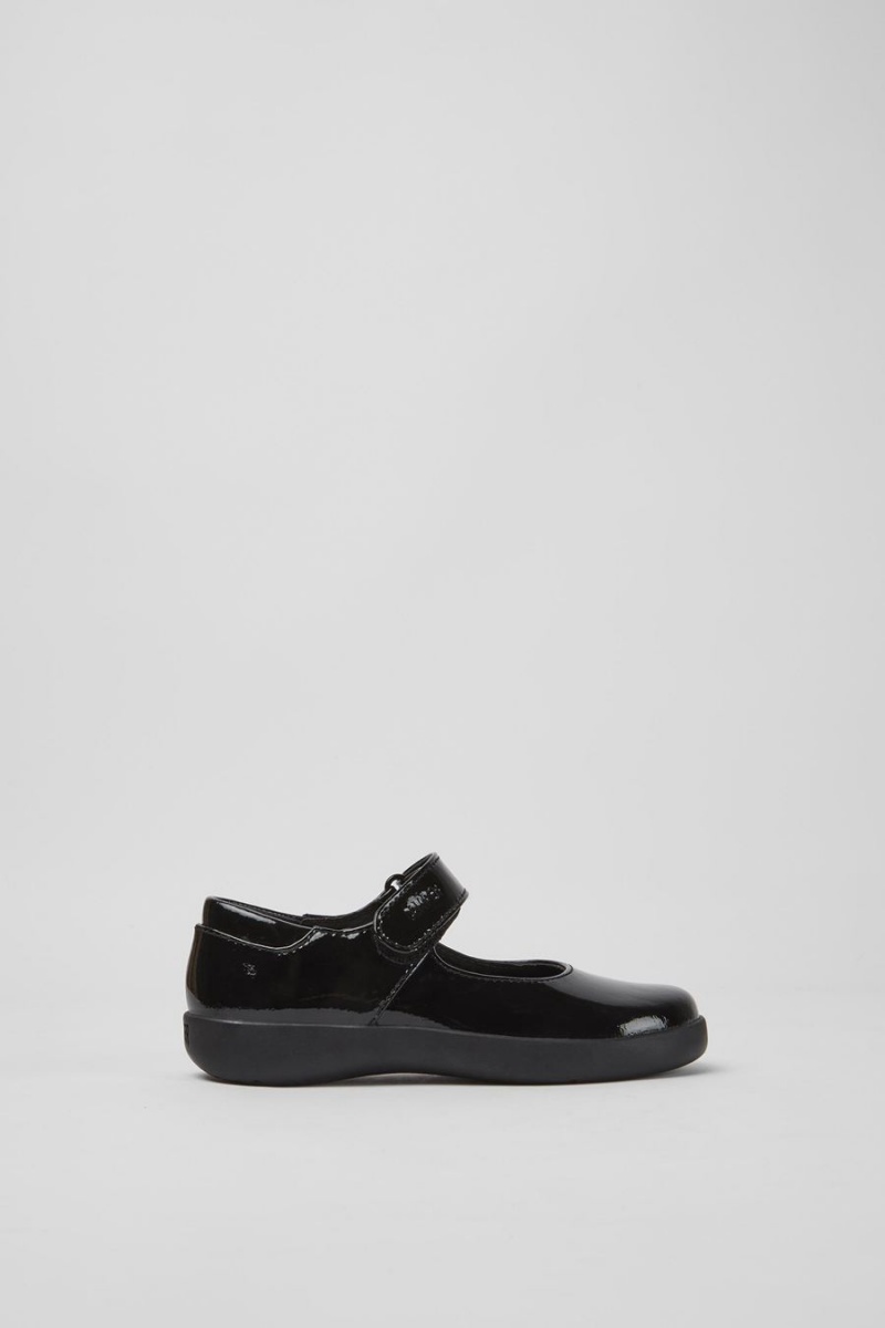 Slip On Camper Spiral Comet Charol Cuero Niña Negras | ATFRQ-4590