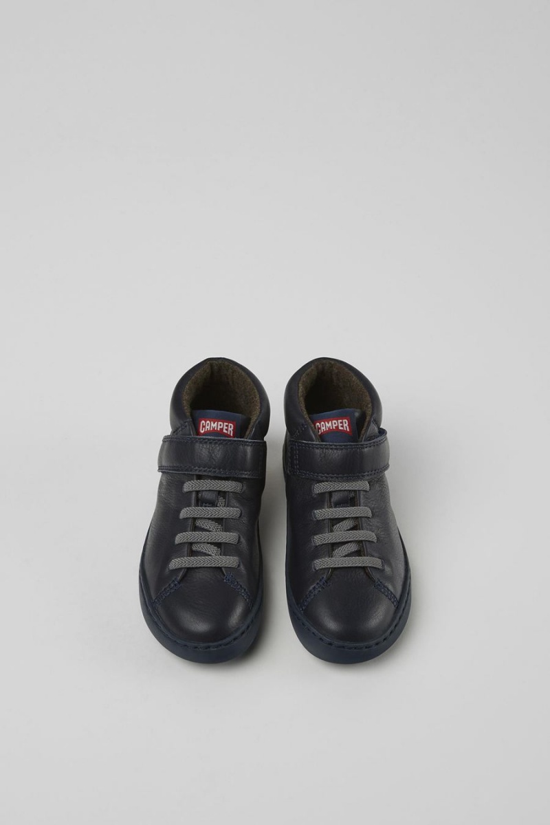 Zapatillas Camper Peu Touring Cuero Niño Azul Marino | NQOCX-0491