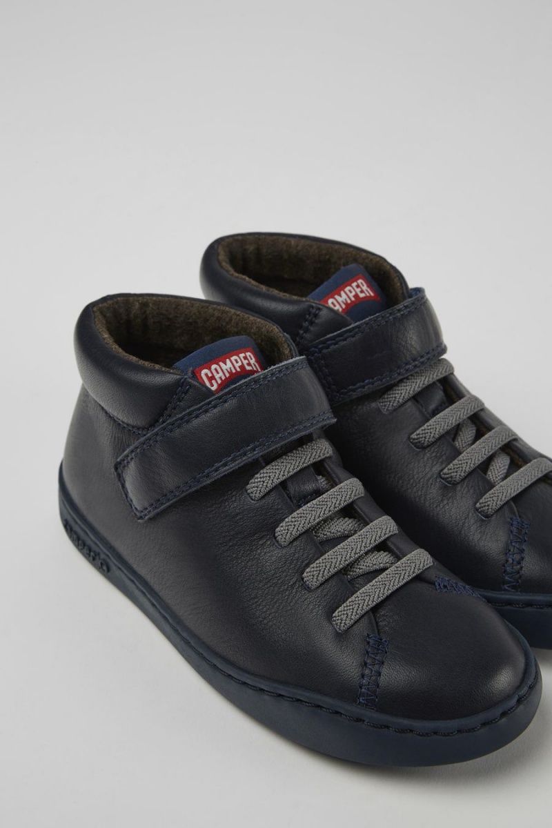 Zapatillas Camper Peu Touring Cuero Niño Azul Marino | NQOCX-0491