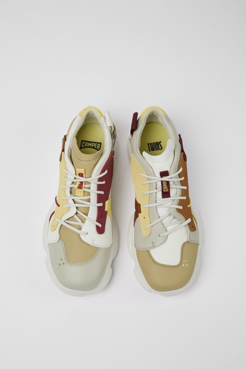 Zapatillas Camper Twins Cuero Textil Hombre Beige | AZGJD-2091