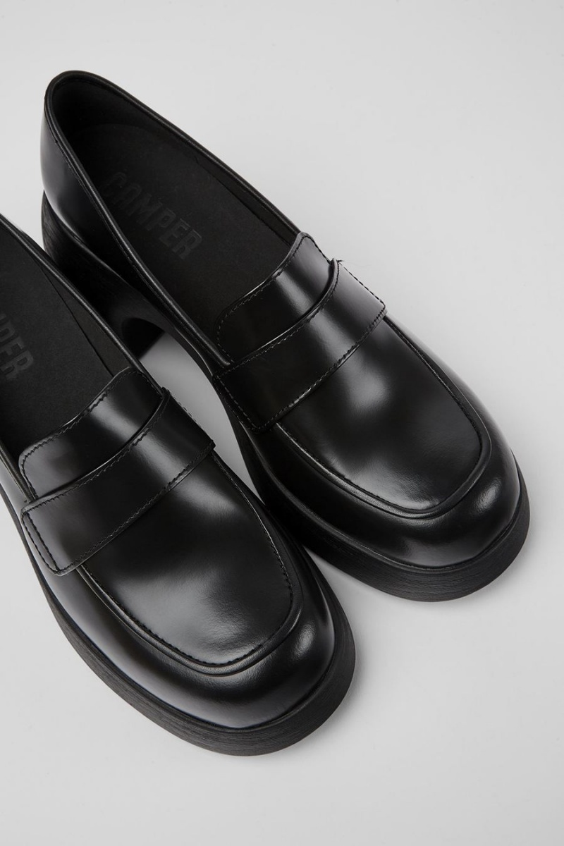 Zapatos Cuña Camper Thelma Cuero Mujer Negras | YSEQF-1742