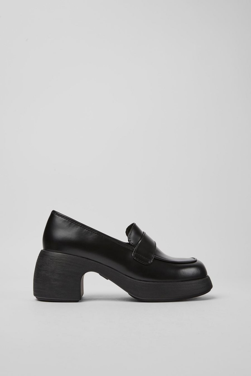 Zapatos Cuña Camper Thelma Cuero Mujer Negras | YSEQF-1742