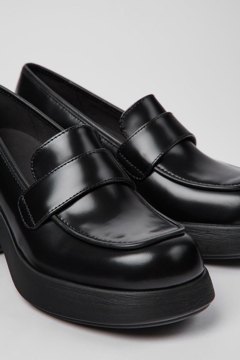 Zapatos Cuña Camper Thelma Cuero Mujer Negras | QPVYF-0693