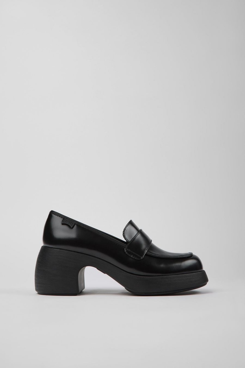 Zapatos Cuña Camper Thelma Cuero Mujer Negras | QPVYF-0693