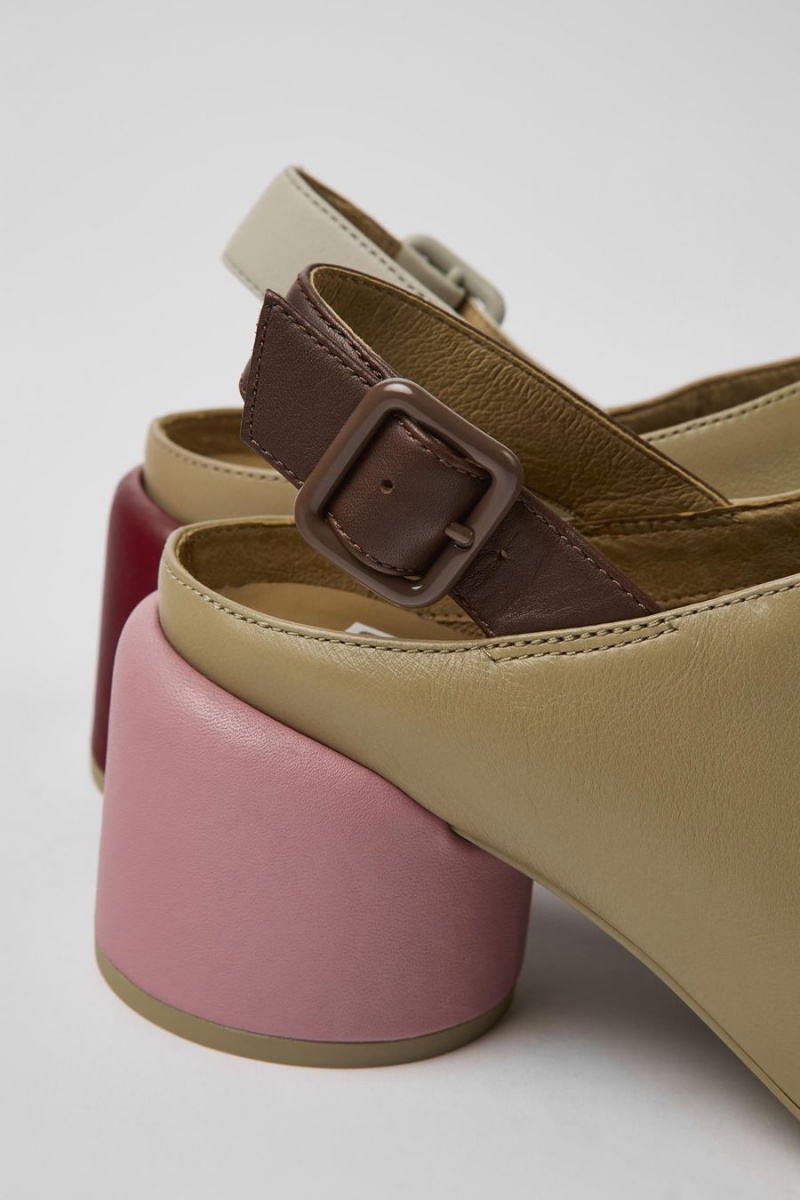 Zapatos Cuña Camper Twins Cuero Heels Mujer Beige | ANOXD-6973